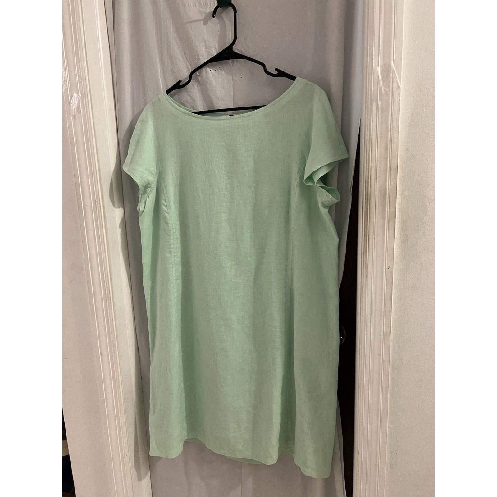 Eileen Fisher Green Organic Linen Shift Dress Sz L As Is One Spot Lagenlook
